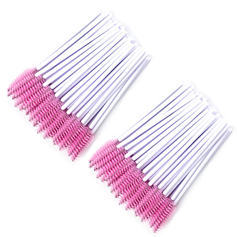 50/100Pcs Eyelash Brushes Reusable Eyebrow Brushes Mascara Wands Applicator Brushes Eyelash Comb Brushes Spoolers Makeup Brush: Pink