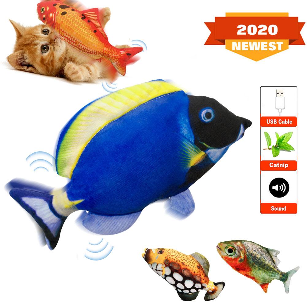 Electric Moving Fish Cat Realistic Plush Simulation Electric Wagging Fish Cat Toy Catnip Kicker Toys Funny Interactive Pets Pill