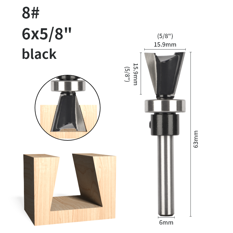 Brocas enrutadora de rodamiento inferior de broca de cola de milano de 6MM, 6,35 MM y 8MM para fresa de carburo para carpintería, fresa frontal de broca de madera: 5,5 mm