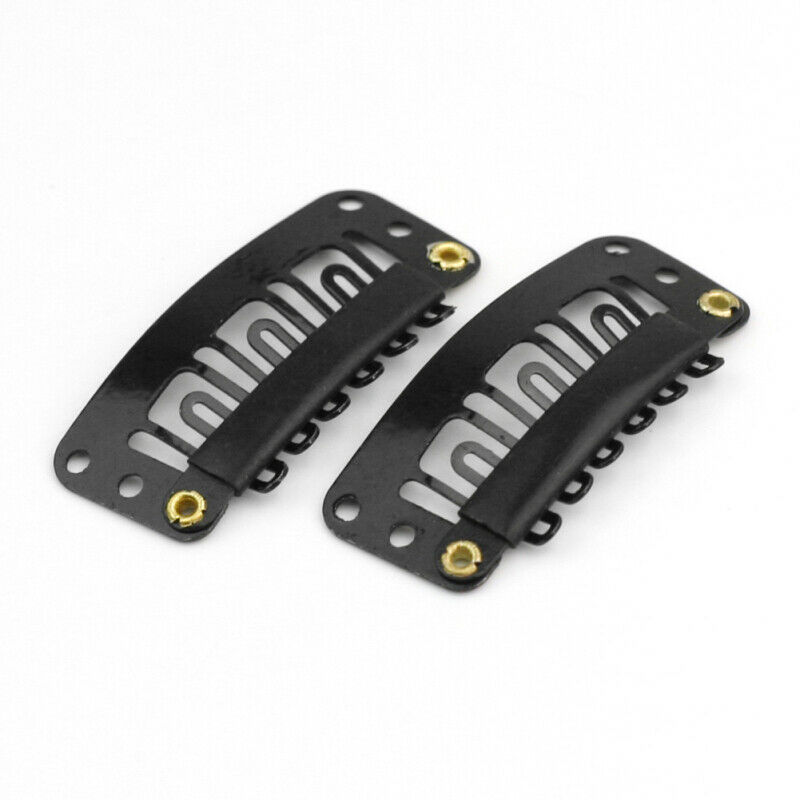 Zzhair 100 stk parykværktøj kamme snap clips med gummi til hårforlængelse toupee diy 6 tænder 3.3cm sort brun blond