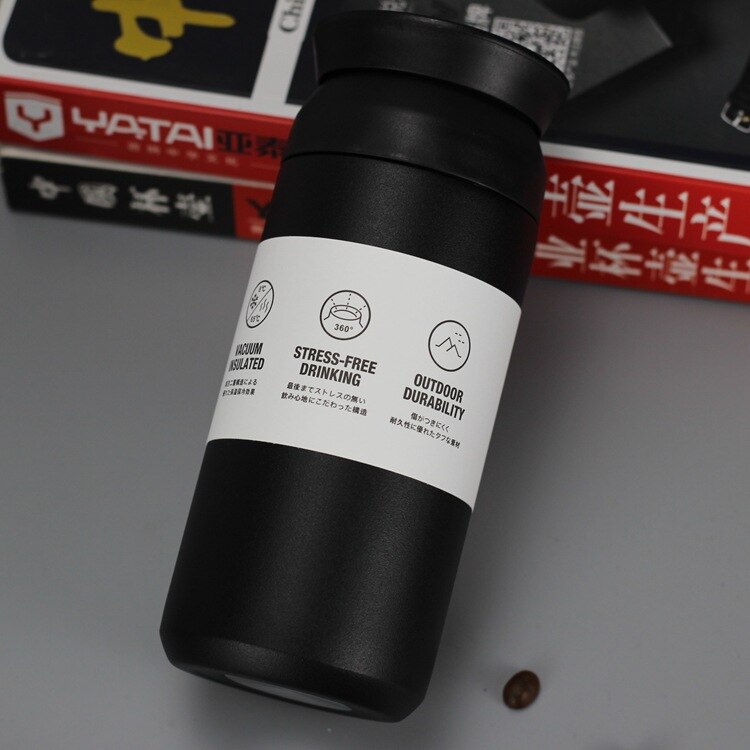 350ML Japanese Harajuku Double Wall Stainless Steel Thermoses Vacuum Flasks Thermal Insulation Cup: black