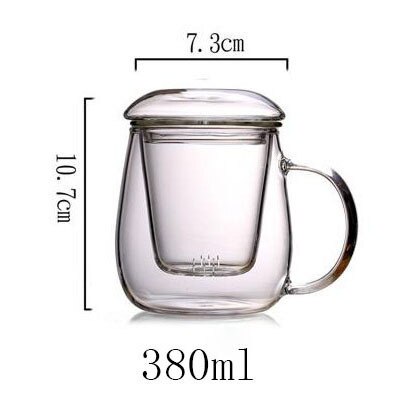 Kinesisk stil te krus med låg filter kaffekopper te sæt krus øl drikke kontor krus gennemsigtig drinkware glas kop: 380ml