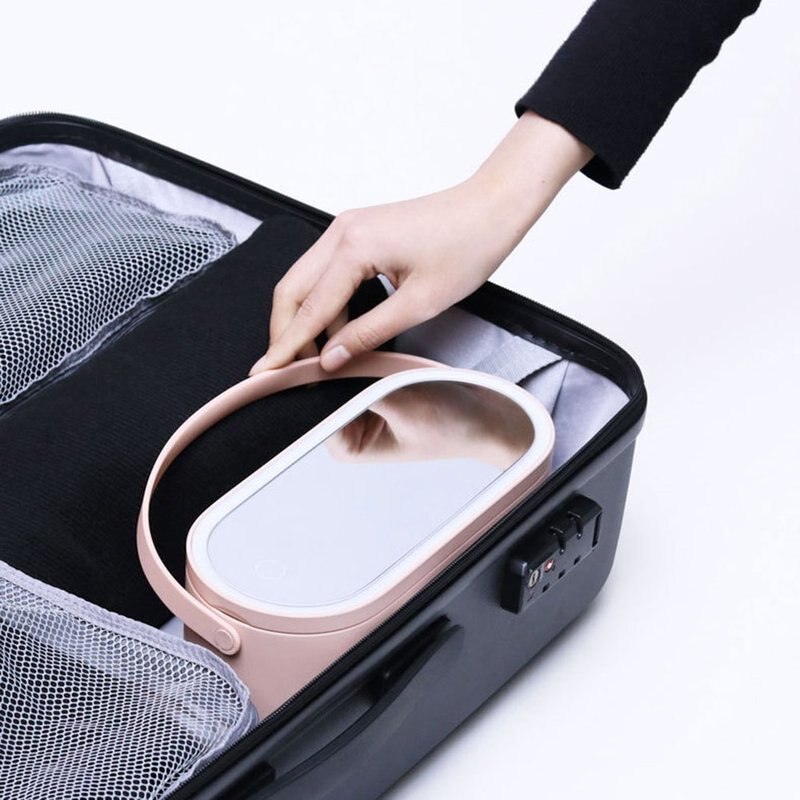 LED Makeup Mirror Cosmetic Box LED Touch Screen Illuminated Makeup Mirror Travel Makeup Mirror Portable Cosmetic Storage Box