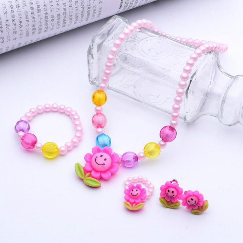 Baby Girl Cartoon Cute Flower Necklace/Bracelet/Ring/Earring Children Kids Imitation Pearls Jewelry Set Party: flower2