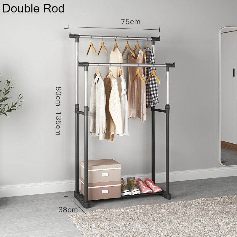 Adjustable Rolling Coat Rack Double Rod Clothes Rack Stainless Steel Hanger Floor Storage Organizer Clothing Wall Coat Racks: Double Rod