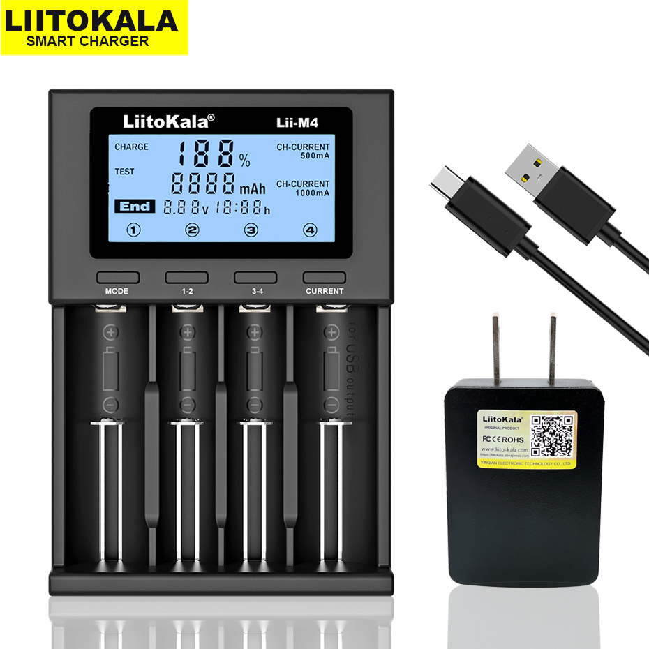 LiitoKala Lii-M4S 402 M4 18650 LCD Multifunctional Battery Charger For 3.7V 26650 21700 14500 Fast charging Smart Charger: Gold