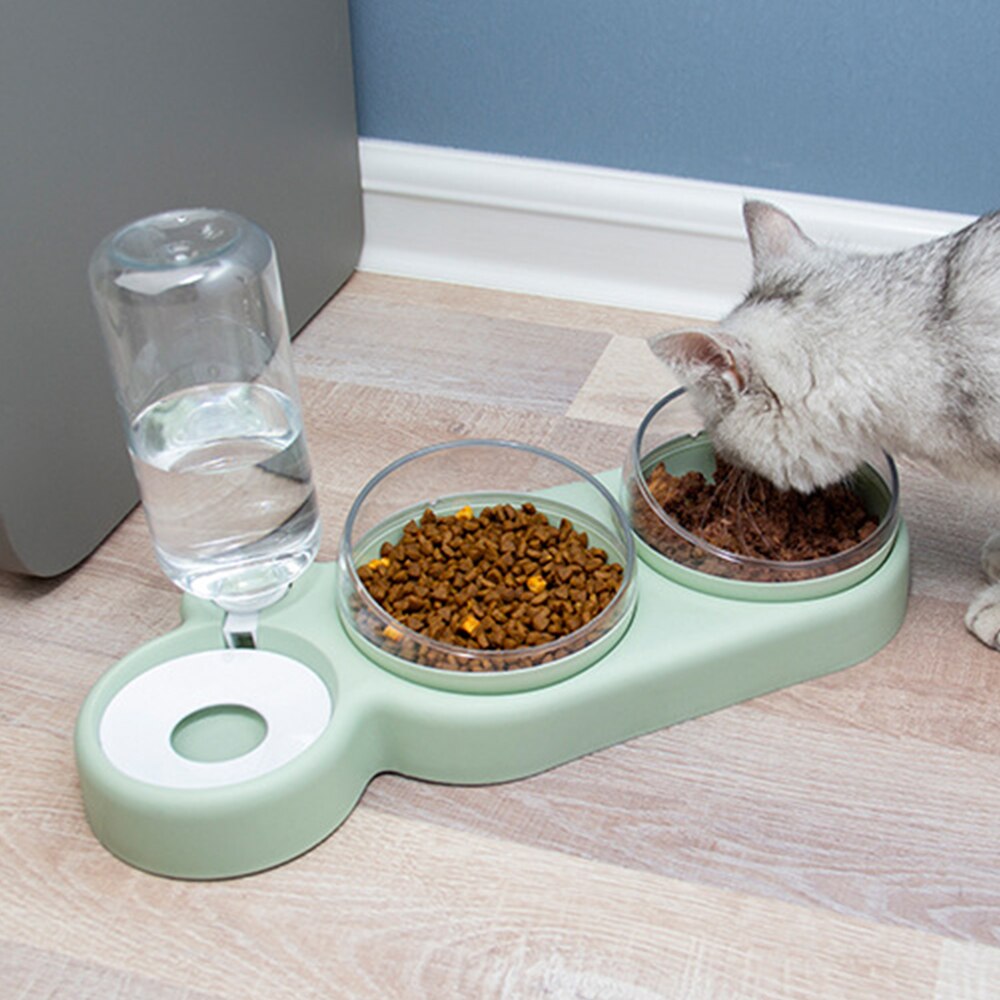 Husdjursskål katt dubbla skålar med automatisk vattendispenser hund kattmatskål dricka upphöjda ställ skålar