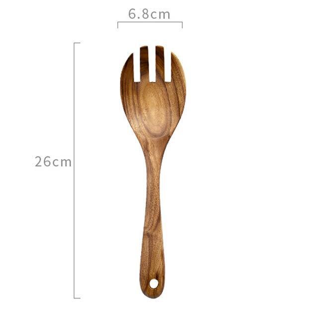 Large Wooden Spoon Set Big Salad Serving Spoon Fork Natural Wood Tablespoon Long Handled Cooking Spoon Kitchen Utensils: 1 Fork