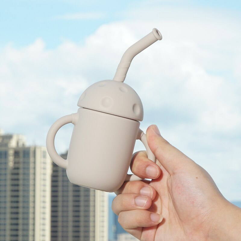 Tasse à champignon en Silicone pour enfants, avec paille, à Double poignée, isolation thermique, en Silicone souple, facile à nettoyer