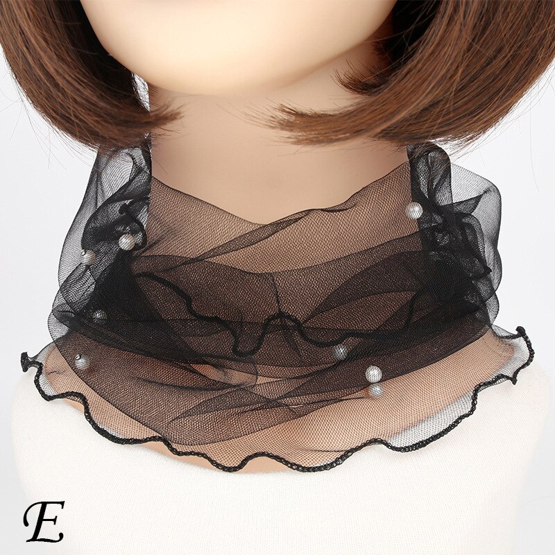 Bufanda de cuello de gasa para mujer, protector solar fino para la cabeza, variedad de pañuelos pequeños de seda Anti-UV, mascarilla multifunción, primavera y verano: E