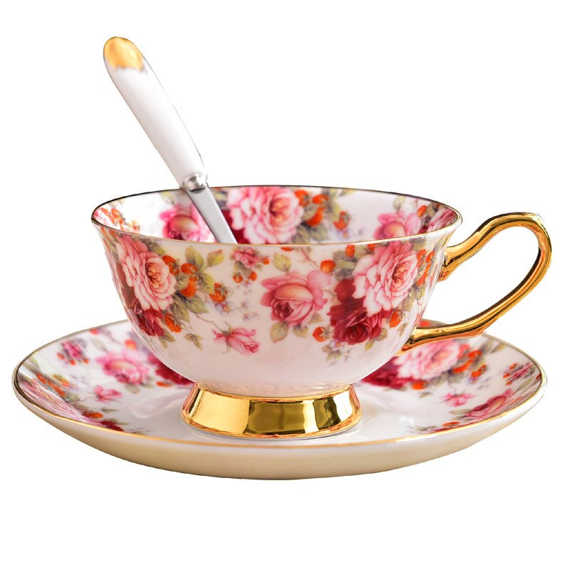 GLLead-tazas de café de cerámica con de flor rosa, juego de Taza de té y platillo de porcelana China, taza de porcelana de europea, bonito: Style G
