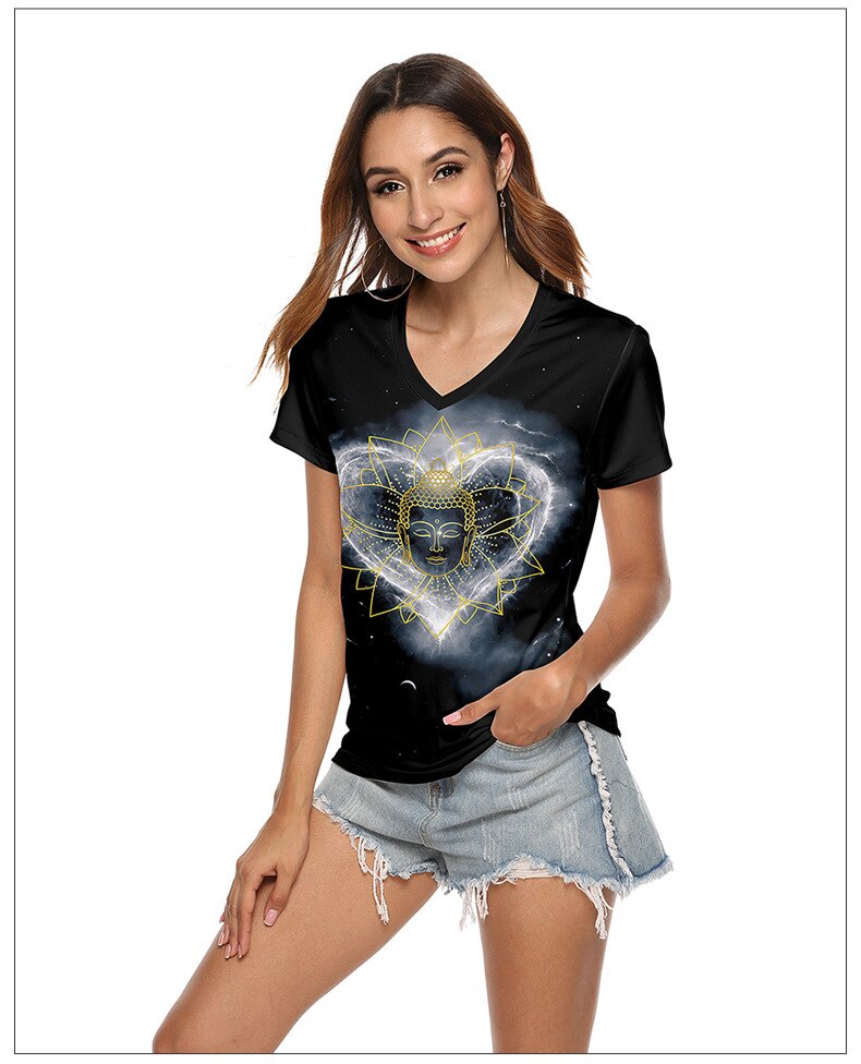 T-shirt noir pour femmes, hippies, JIGERJOGER, bleu teagen, ombré, Zen, bouddha, Mandala: L / TB136-010