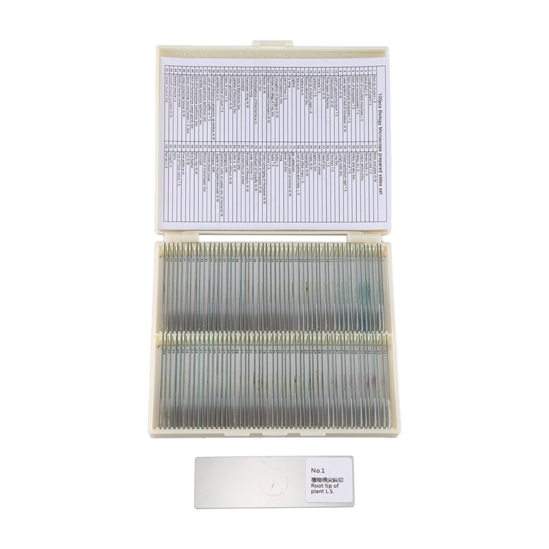 100PCS Glass Slice Prepared Microscope Slides Educational Specimen Human Tissue Sections with Plastic Box: Default Title