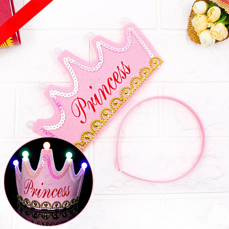 LED King Princess Prince Happy Birthday Paper Crown Hats Baby Shower Boy Girl Birthday Party Xmas Decorations Supplies Kids: 3