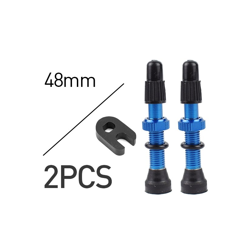 2pc Bicycle 48/60/78mm Presta Valve for Road Bike MTB Bicycle Tubeless Tires Brass Core Alloy Stem Sealant Bicycle Accessories: 2pc 48mmBlue