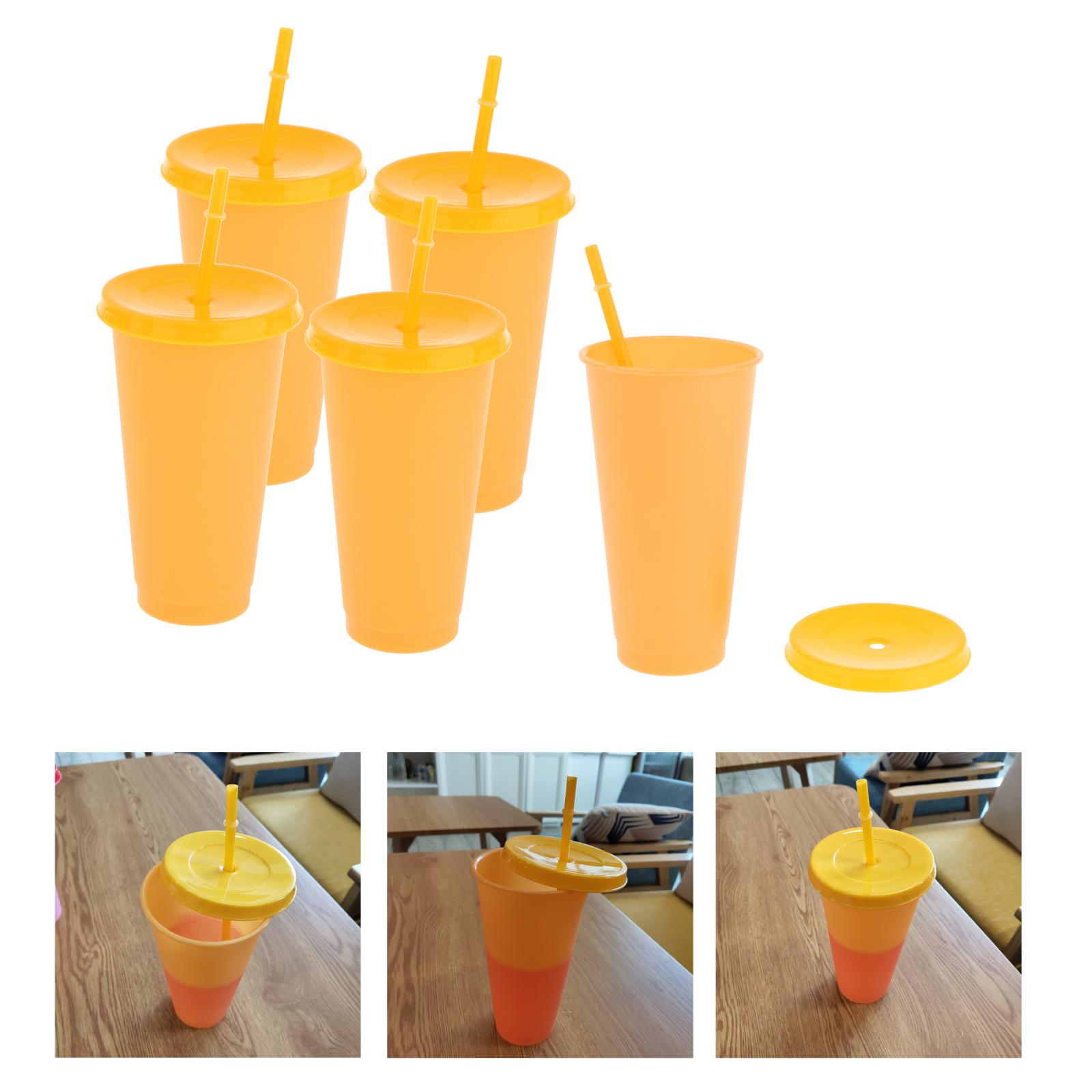 5 Pieces Reusable Thermochromic Color Changing Cup w/ Straw Lid Coffee Cup