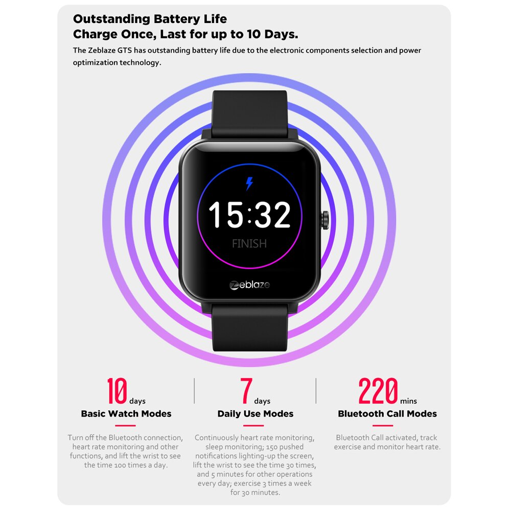 Zeblaze gts bluetooth opkald smartwatch  ip67 vandtæt 1.54 tommer ips farve berøringsskærm pulsmåler smart ur