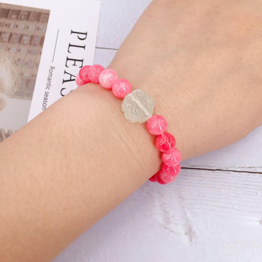 Pulsera de cristal Rosa Natural romántico elástico rojo Yoga joyería pulsera mujer 4, 6, 8, 10, 12mm cuentas única mujer