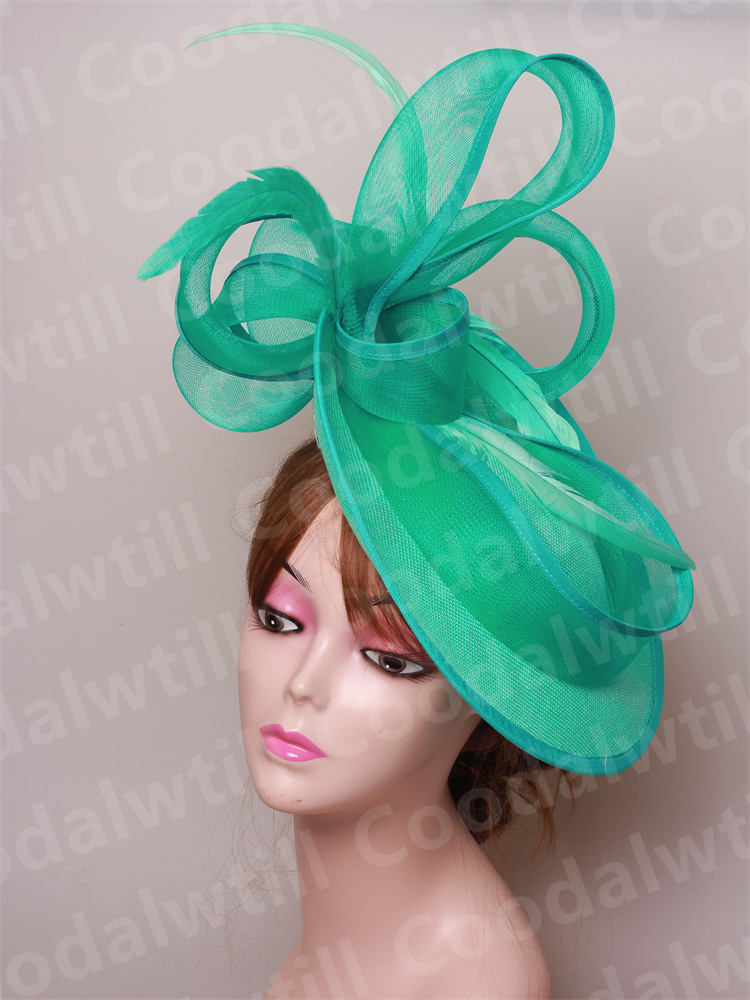 Wedding Party Veil Hair Fascinator Hats Laides Cocktail Bride Marriage Headpiece Ladies Cocktail Race Chapeau Cap With Headband: Cyan