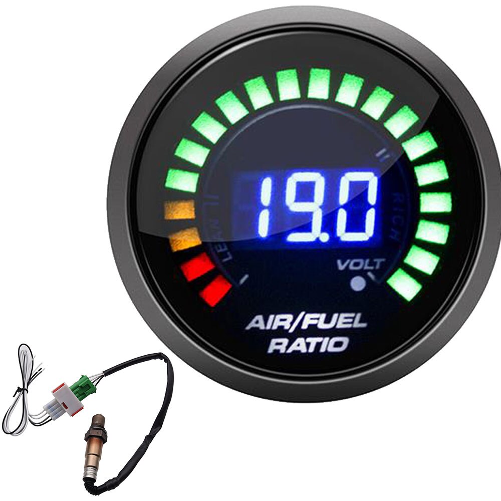 2 Cal cyfrowy 52mm wskaźnik zużycia paliwa powietrza z wąskopasmowym O2 czujnik tlenu licznik samochodowy dla 12V samochód niebieski wyświetlacz doprowadziło przydymione soczewki: gauge i czujnik