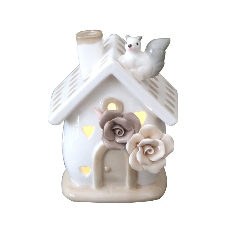 European Cartoon Animal Small House LED Candlestick Ceramics Led Candle Craft Birthday Home Decoration Accessories