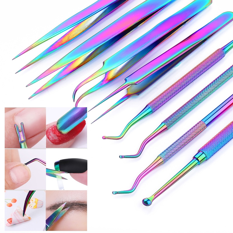 8 Style Stainless Steel Cuticle Remover Colorful Double Head Pusher Finger Dead Skin Push Tweezers Care Tools