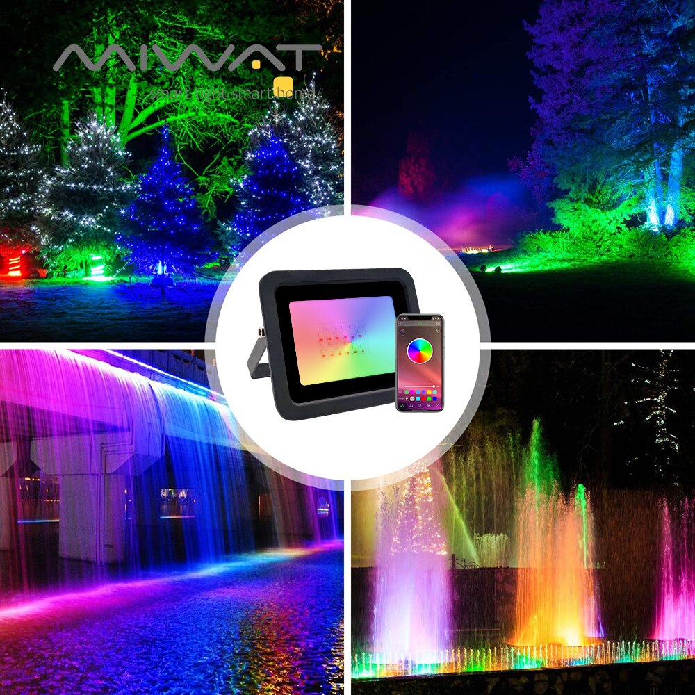 RGB LED Floodlight 50W 100W Bluetooth Outdoor Smart Flood Light 220V IP68 Waterproof Color Changing Spotlight APP Group Control