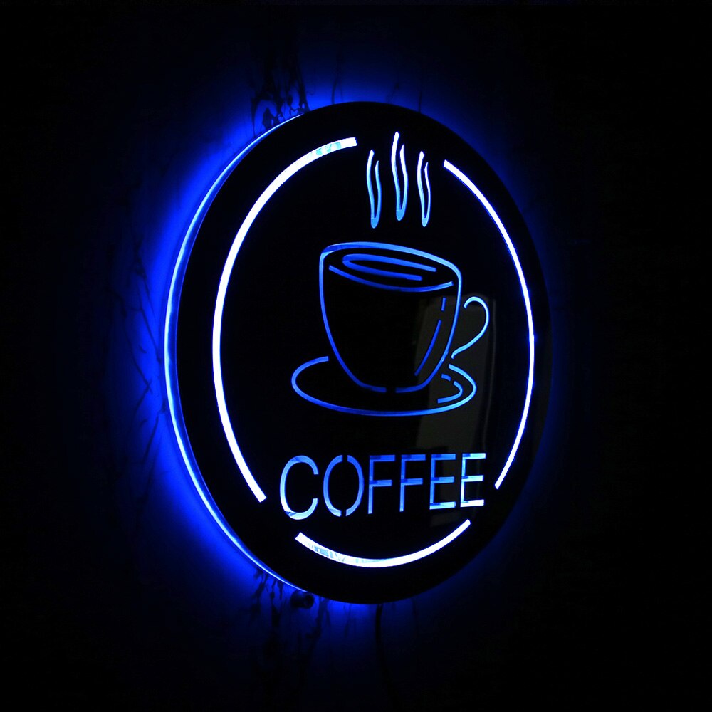 Kaffestation led belysning skilt væg spejl java køkkenindretning vægkunst cafe hus lys op forretning åbent skilt til barista