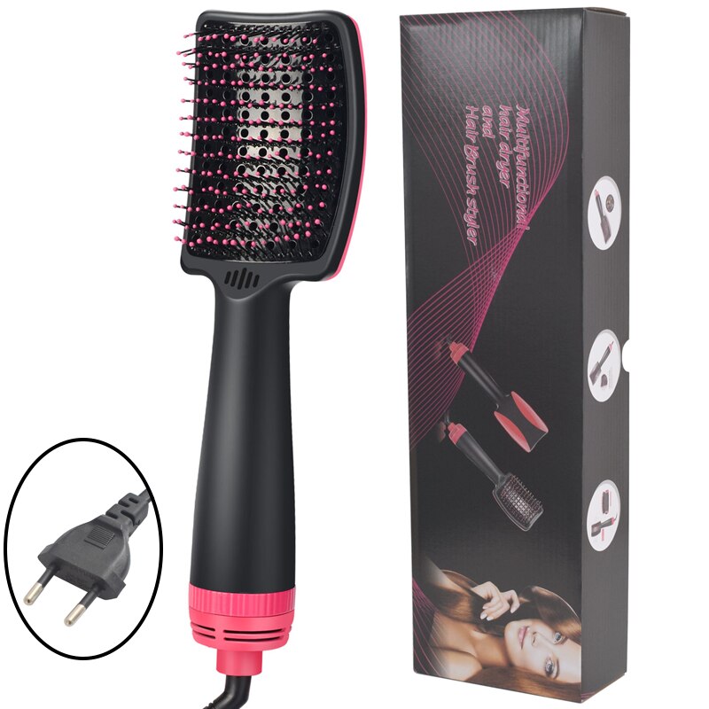 Sèche-cheveux électrique et volumateur 2 en 1 en une étape, brosse sèche-cheveux, peigne lisseur, fer à friser: Red EU