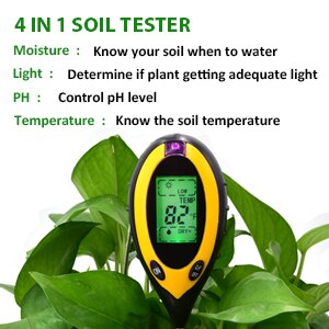 Probador de pH del suelo 4 en 1, medidor de humedad, Kit de probador de suelo de plantas con PH, luz y acidez de humedad para flores