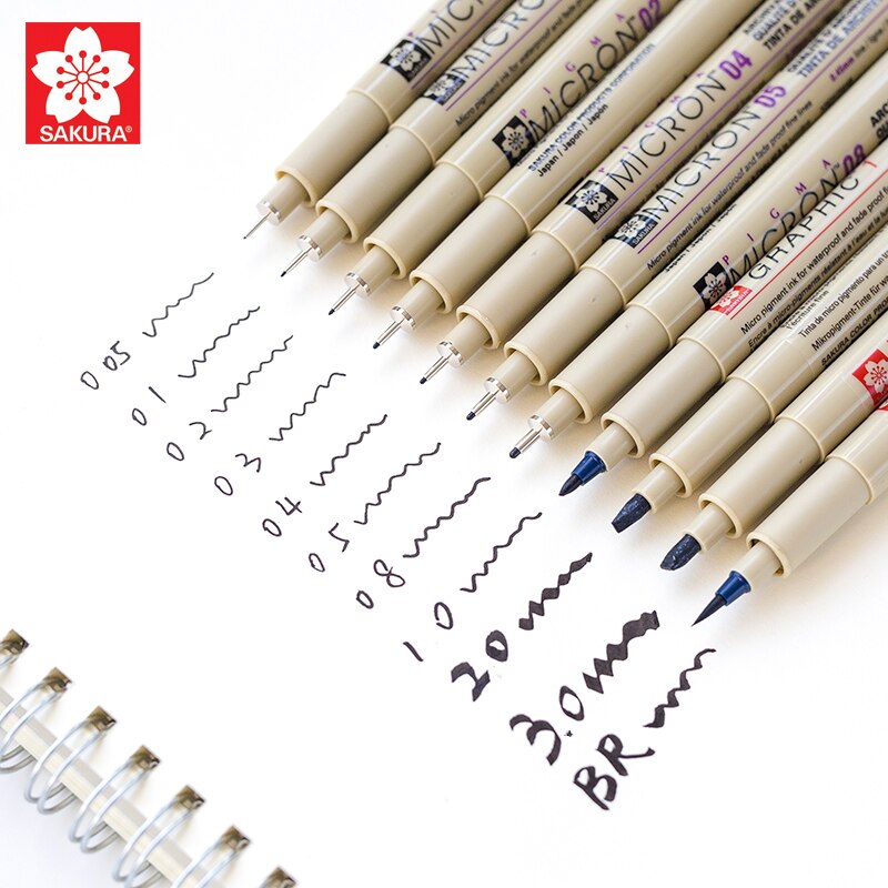 SAKURA PIGMA-bolígrafos Micron con punta de aguja, 003, 005, 01, 02, 03, 04, 05, 08, pincel fino, trazador de líneas, marcadores de dibujo, papelería japonesa