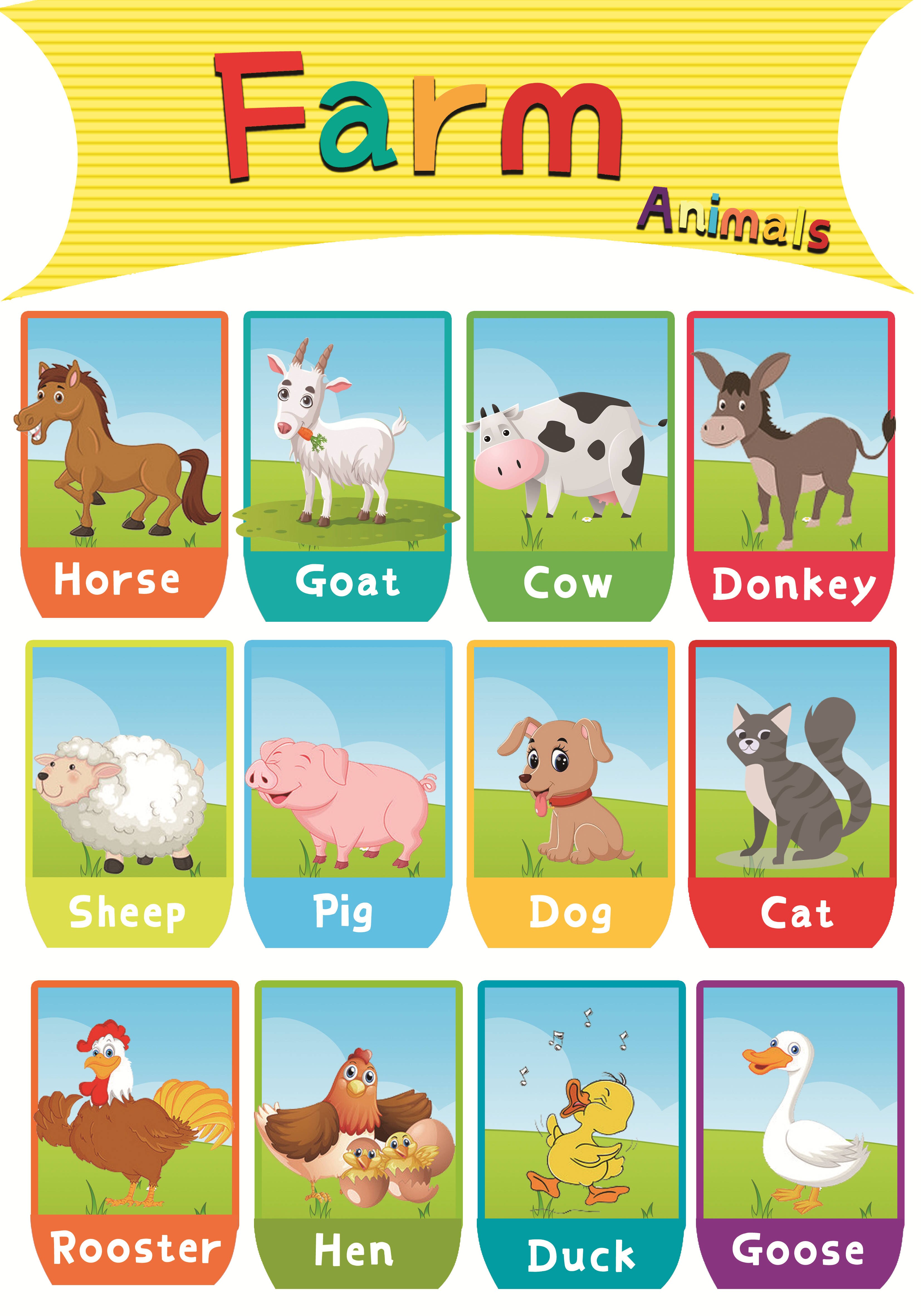 1Pcs 40X28Cm Materials for Children's Primary Education Paper Alphabet,number,color,seasons,farm Animals,solar System: Farm Animals