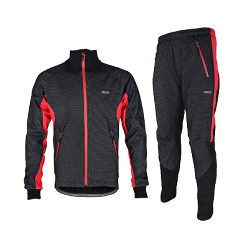 ARSUXEO Ciclismo Bici Della Bicicletta Giacca Pantalone Magliette E Camicette + Pantaloni Anti-Sudore Rughe Antivento: Black Red / S