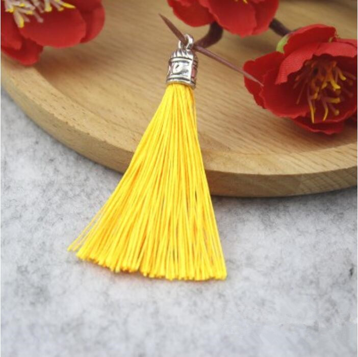 Rideau de bijoux avec pompon en argent, 10 pièces, accessoires de décoration pour vêtements, porte-clés, sac de téléphone portable, franges, garniture, sangles suspendues: Yellow