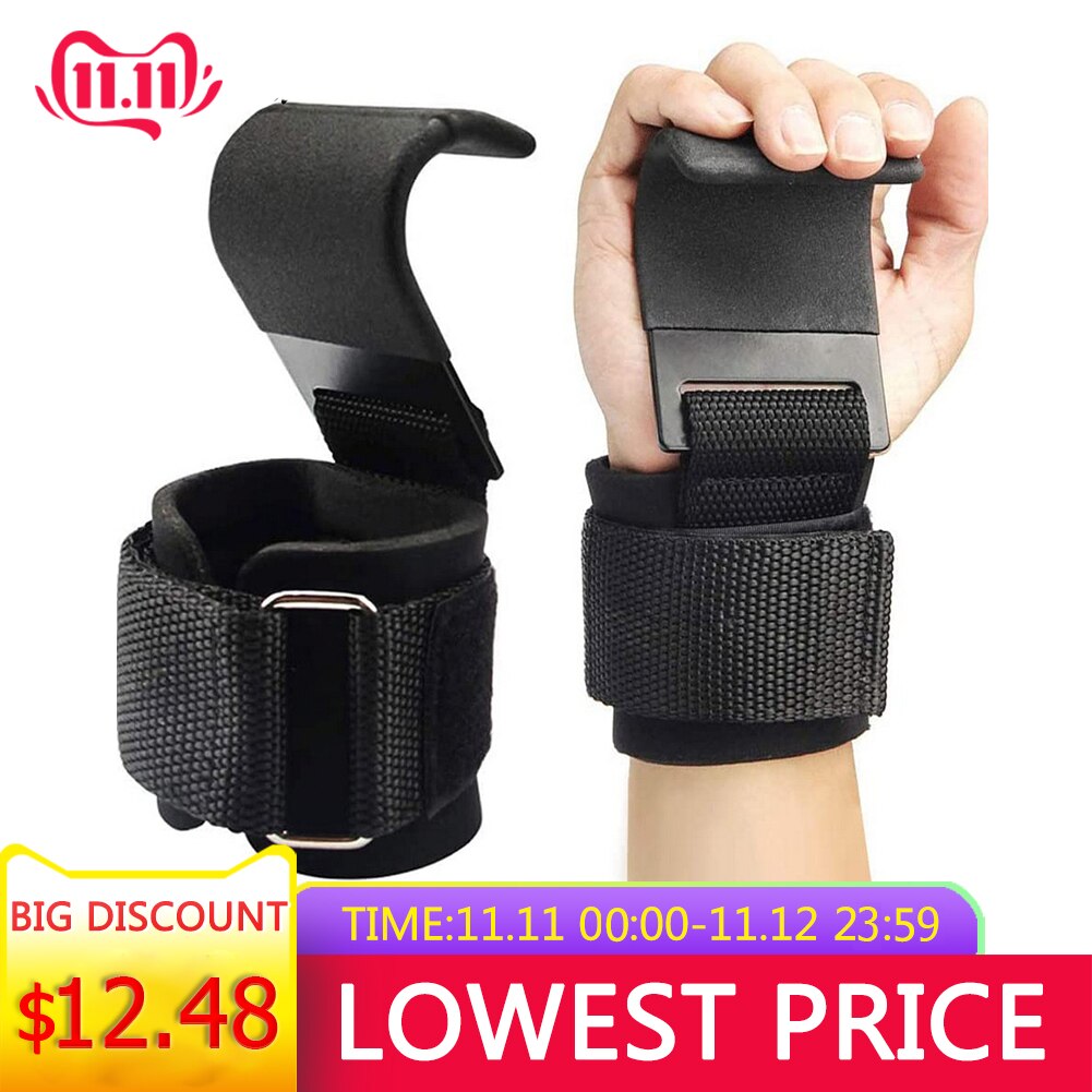 2PCS Weight Lifting Hooks Lifting-Hook Hand-Bar Fitness Wrist Straps Heavy Duty Pull-ups Power Lifting Grips Padded Workout Hook