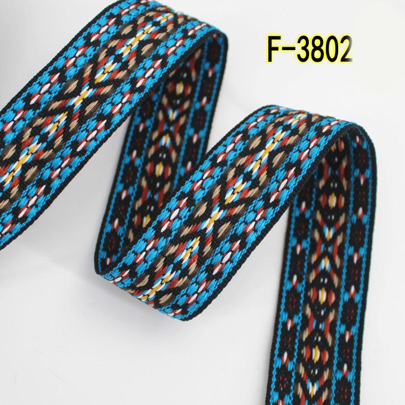 Correas de Jacquard bordadas, cintas étnicas de encaje para correa de bolso, cinta de costura de encuadernación al bies, accesorios de ropa DIY, 5 metros y 38mm: F-3802