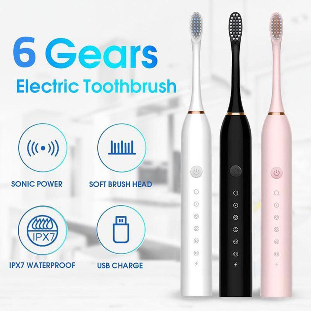 Electric Toothbrush Sonic Vibration 6 Files Adult Household Soft Fur USB Charging Waterproof Electric Toothbrush