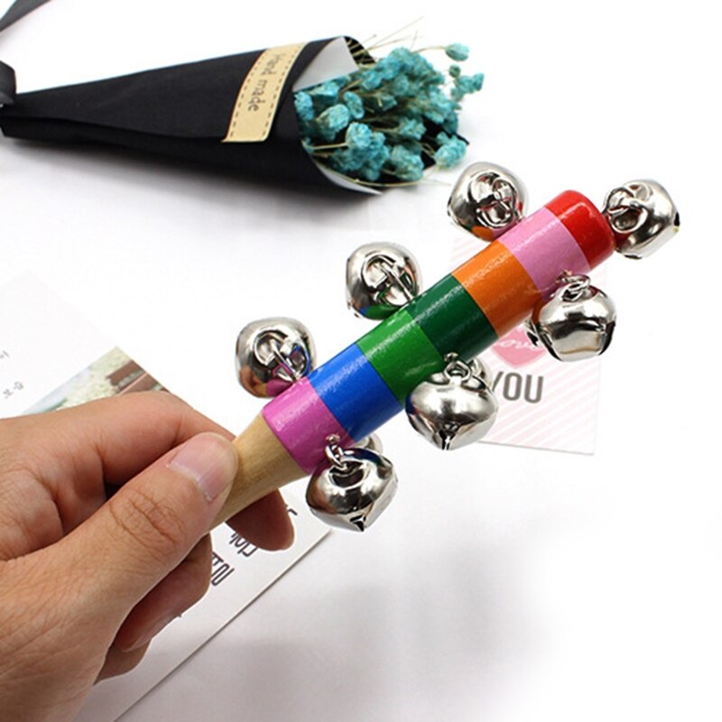 3pcs Hand Sleigh Bells Wooden Handle School Desk Ringbell for Wedding Decor H58D