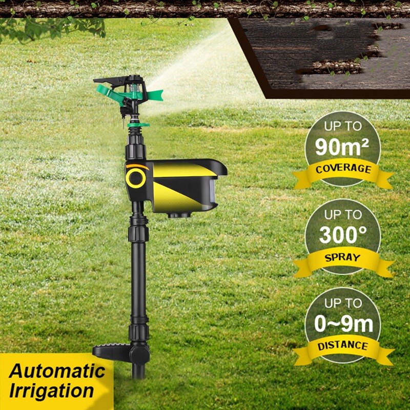 Garden Sprinkler Solar Powered Animal Repeller Scarecrow Deterrent Automatic Rotating Water Sprinkler Irrigation System