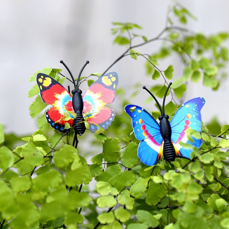 10 stk plast sommerfugle havehave planter farverig lunefuld sommerfuglestave udendørs dekoration: Default Title