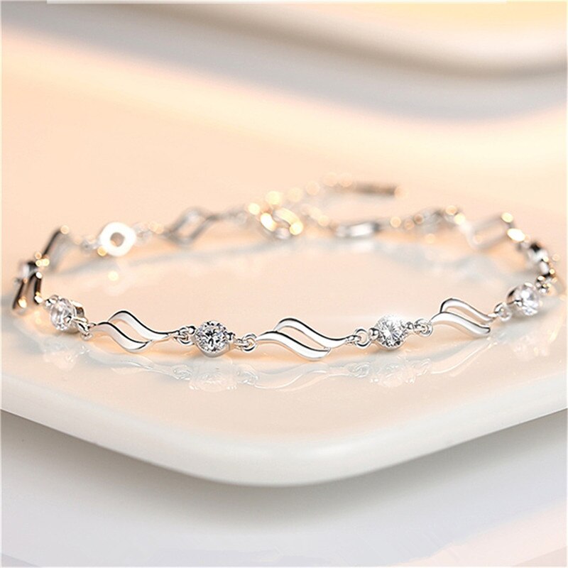 Pulseras de circonia cúbica brillante para mujer, joyería de plata de ley 925, pulsera de niña, accesorios de de princesa, mano femenina, Bijou