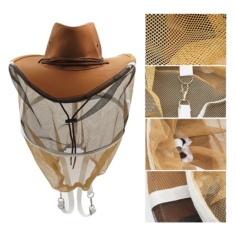 Chapeau de protection contre les abeilles, 1 pièce, masque facial Anti-abeille, casquette de protection pour apiculteur, filet contre les insectes volants, Cowboy c50