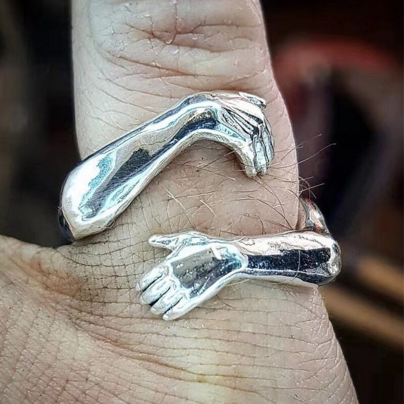 Mode Hand Knuffel Vinger Palm Opening Ringen Voor Mannen Vrouwen Paar Sieraden Zilver Kleur Verstelbare Partij Daily Accessoires: Hug Ring 3