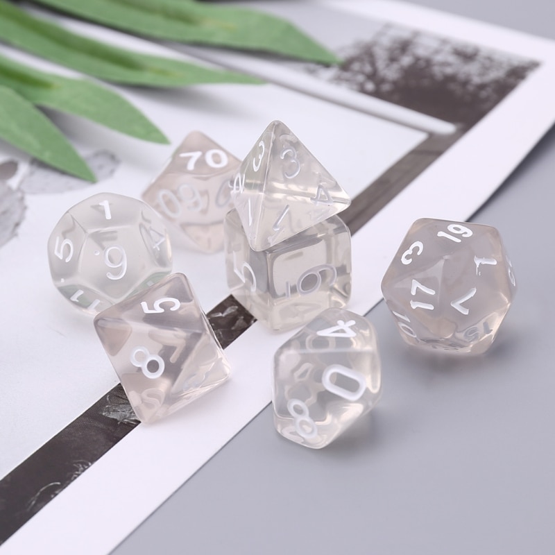7 pièces/ensemble dés polyèdres dés numériques acryliques D4 D6 D8 D10 D12 D20 dés blancs clairs pour donjons & Dragon D & D RPG Poly jeu