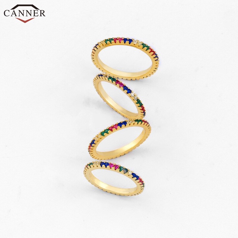 1pcs Full Cubic Zirconia Engagement Wedding Rings for Women Gold Color Colorful CZ Crystal Rings Dainty Thin Finger Ring H40