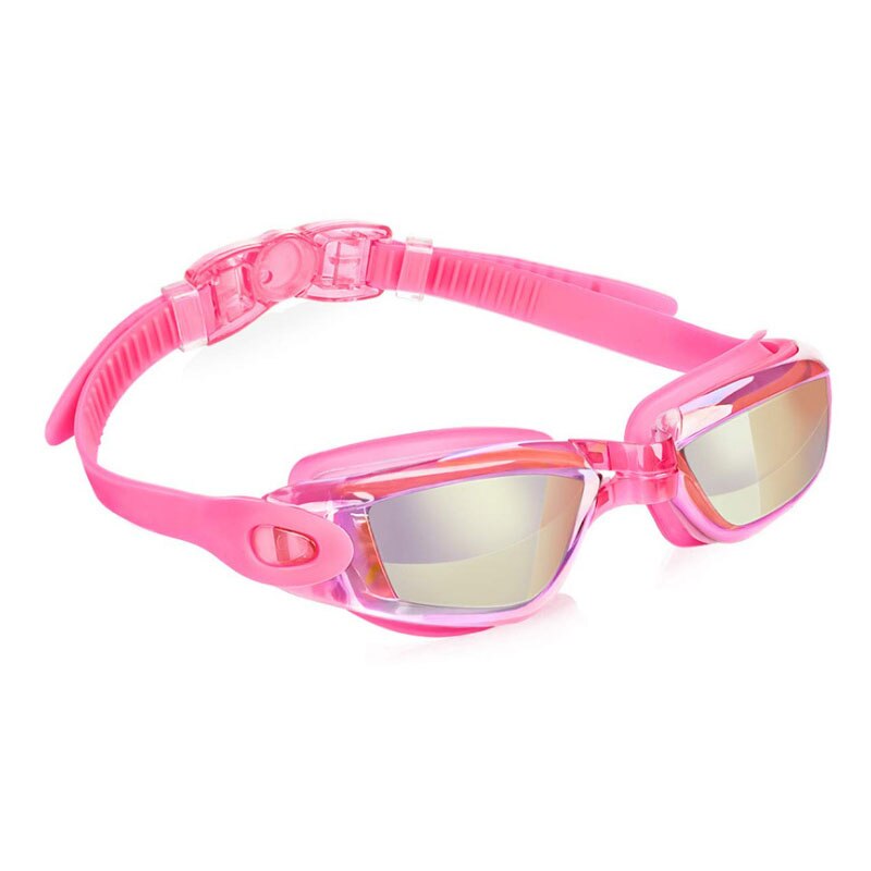 Svømmebriller anti-tåge uv svømmehætter silikone svømmebriller etui næse øreprop til børn mænd kvinder dykke briller: Lyserød