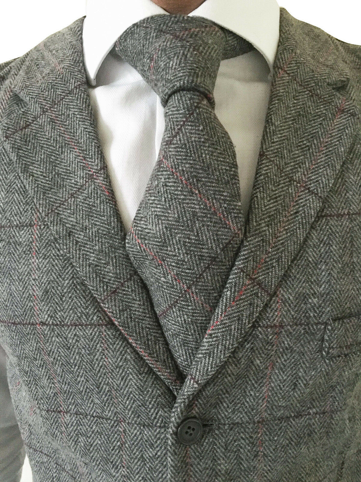 Chaleco gris para hombre, ropa informal de satén con solapa mezclada de lana a rayas a cuadros, sin corbata