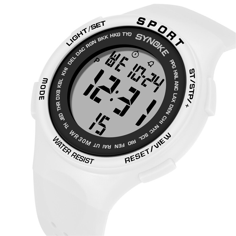 Synoke Vrouwen Horloges Sport Horloge Ultralight Grote Wijzerplaat 30M Waterdichte Led Studenten Elektronische Mannen Horloges Relogio Masculino: White