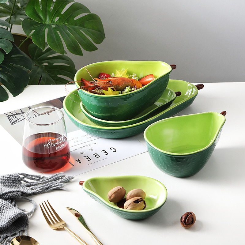 Ceramic Avocado Bowl Butter Fruit Plate Fruit Salad Soup Bowl Butter Fruit Dishes Home Dinnerware Set