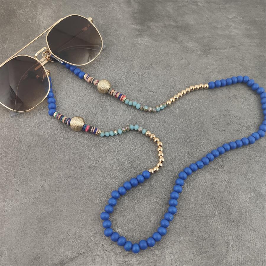 Handmade Wooden Beads Eyewears Chains Black Beaded Sunglass Eyeglass Lanyards Cord Holder Glasses Ropes For mask: blue golden